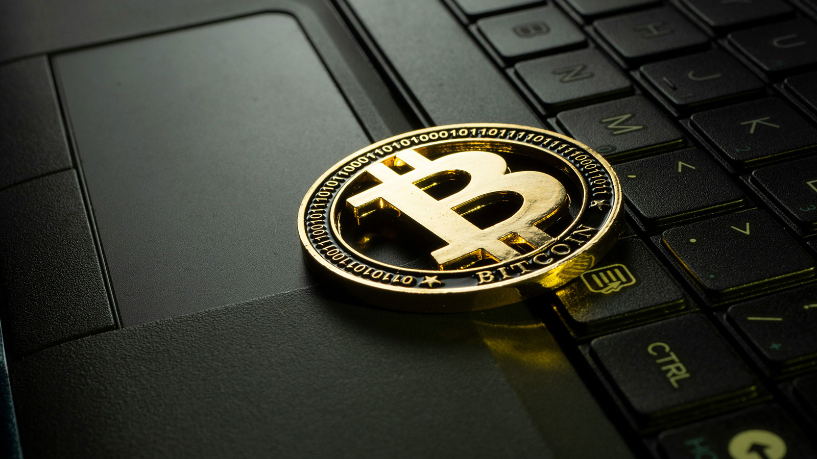 Blockchain image on top of a laptop keyboard
