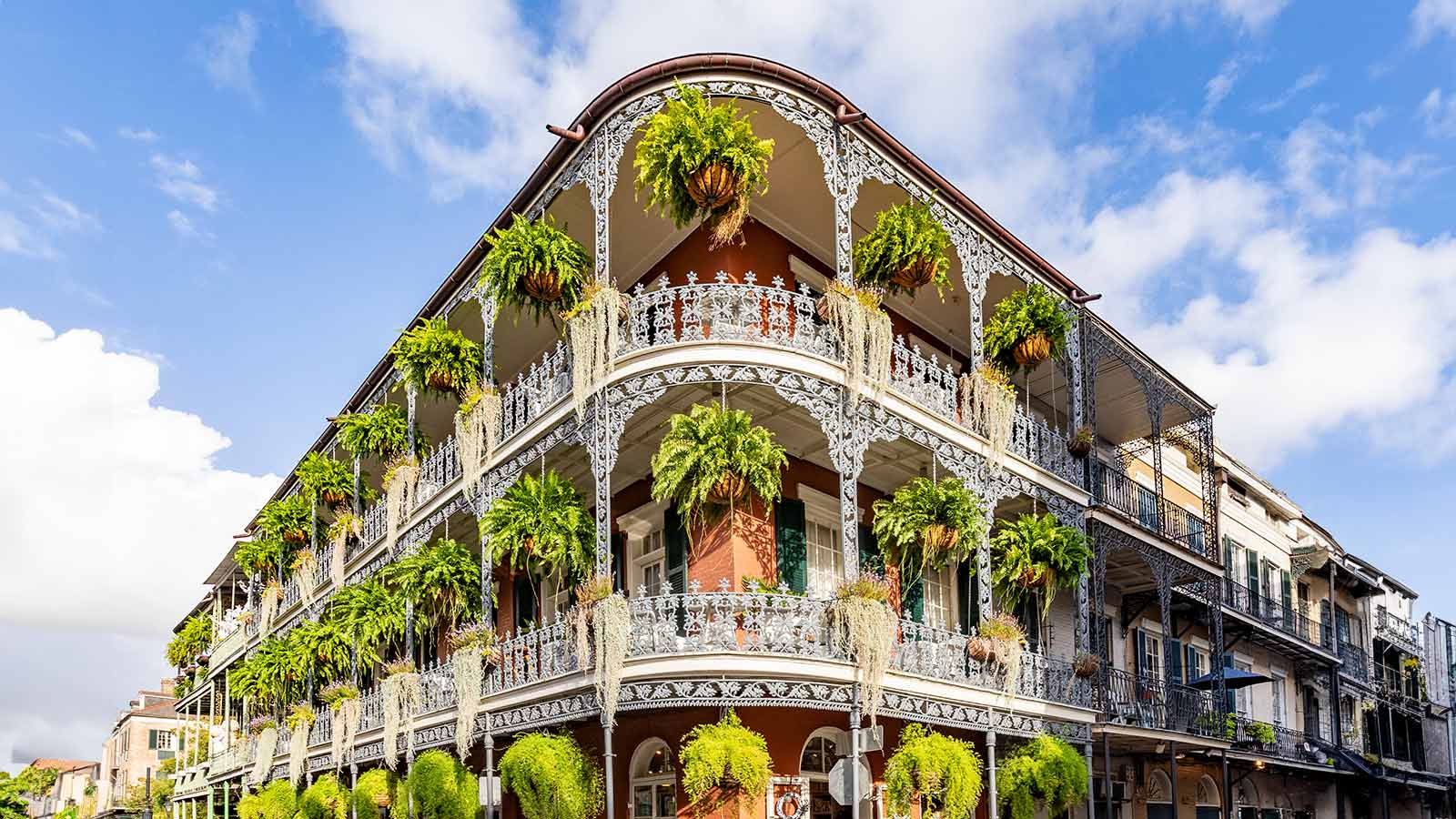 old french building with typical iron balconies in the french quarter in New Orleans, Louisiana