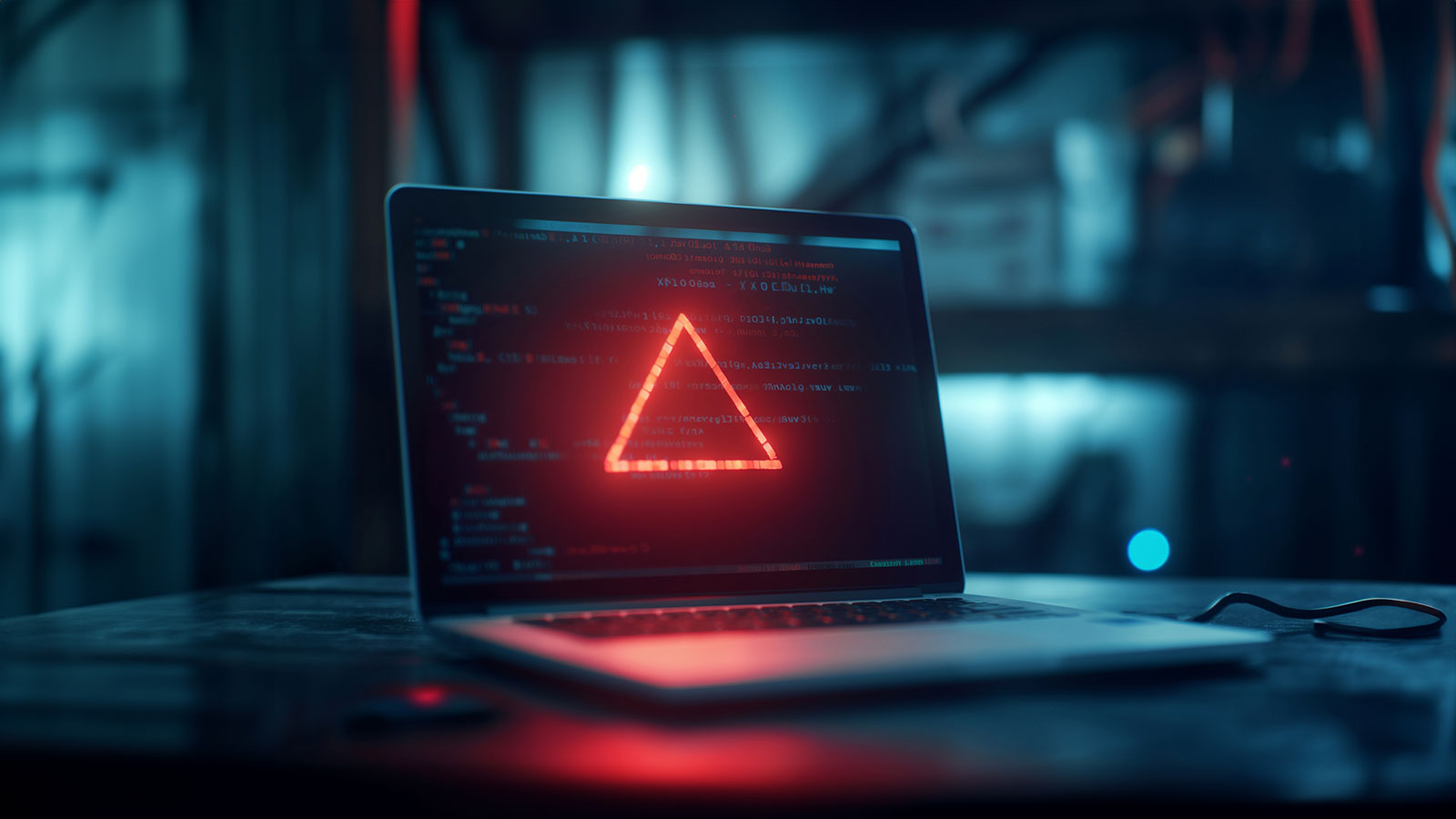System hacked warning alert on laptop computer.